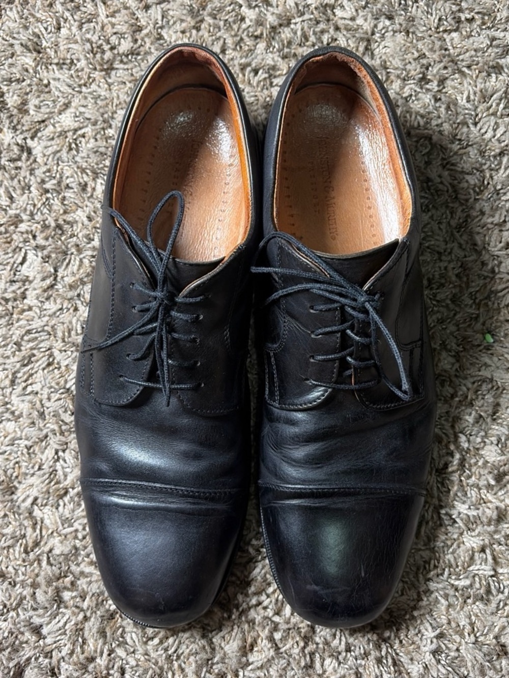 Johnston & Murphy Collection Men’s 12 Black Leather Cap Toe Oxford Made Italy